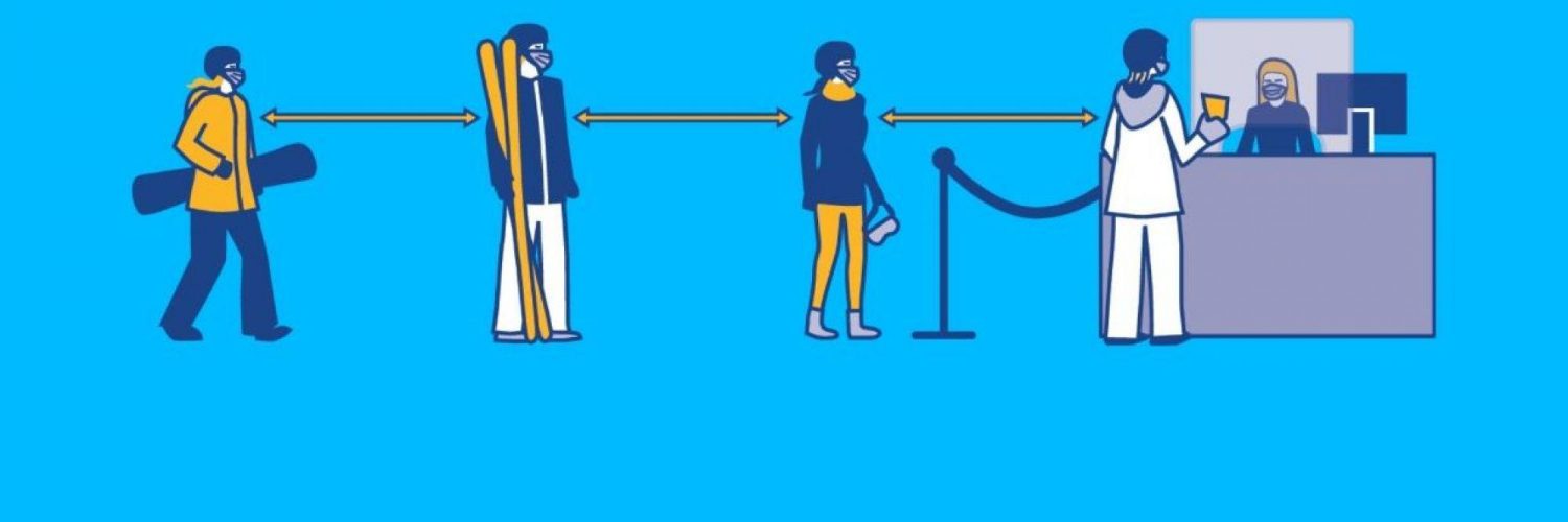 Six feet apart graphic blue background