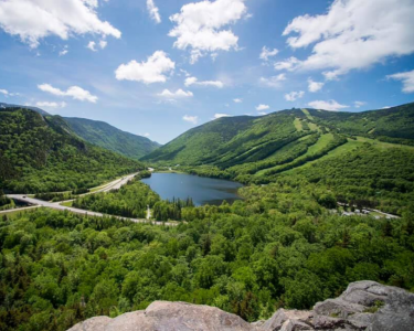Golf Omni Resort, Quad chairlift with family, Aerial view of Cannon mountain and Echo Lake
