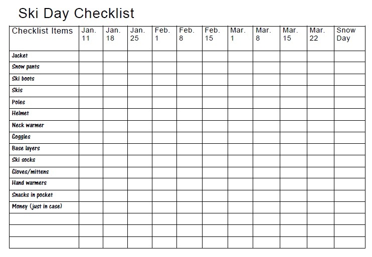 Ski Day Checklist