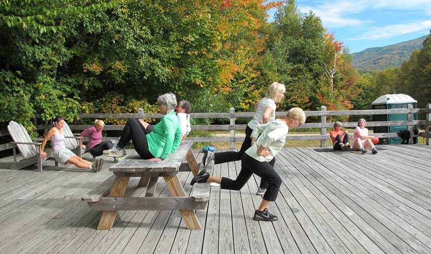 Dips and lunges on picnic table