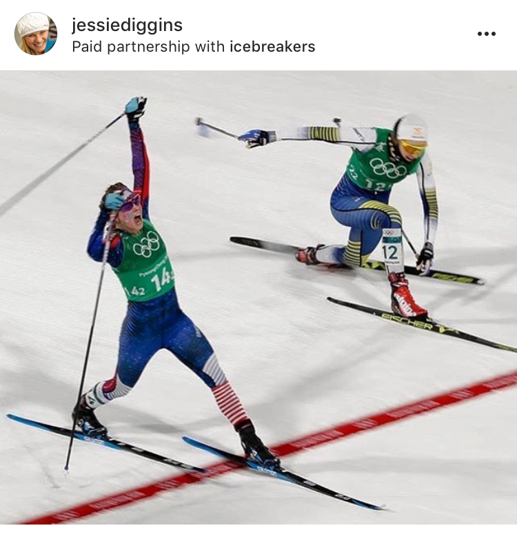 Jessie Diggins crossing the finish line