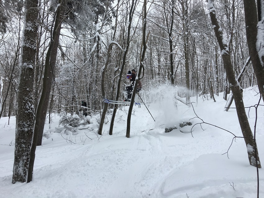 Launching jump in glade at Ragged Mountain Resort