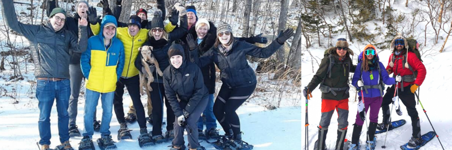Group of adults snowshoeing