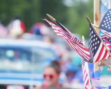 American flags parade