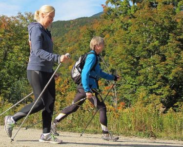 Women cross training for nordic skiing