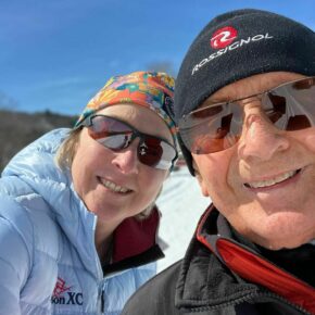 Ellen Chandler, Executive Director of @jacksonxc , and Sonny Demers, winner of the 2016 NH Merrill Award, took some time to enjoy the Wentworth Resort Loop yesterday! Jackson XC is currently offering free use of trails and courtesy grooming, donations accepted. #skinewhampshire #jacksonxc