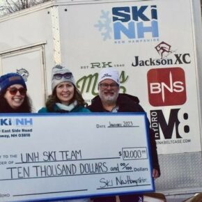 Ski NH is proud to support UNH Skiing! Ski NH Director Jessyca Keeler (center) joined UNH Athletic Director Allison Rich and UNH Nordic Ski Team coach Cory Schwartz at the UNH Carnival held at Jackson Cross Country Ski Area to celebrate Ski NH's sponsorship of the UNH Ski Team on Saturday. #SkiNewHampshire, #UNHSkiing, #unhskiingalum  #UNHSkiTeam